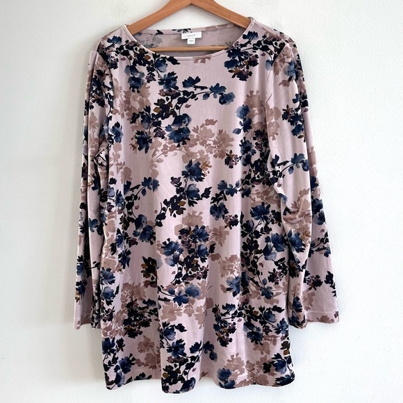 J. Jill soft velour floral longline tunic with pockets large - Picture 1 of 6
